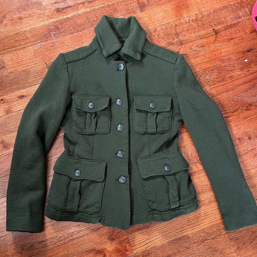 rag & bone | Merino Wool Knit Military Style Jacket Medium Olive Green